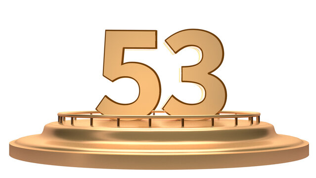 Elegant Premium Gold 3D Number 53  on Luxury Gold Podium