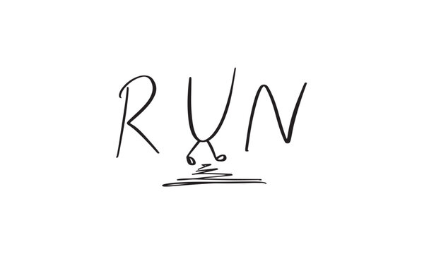 Run text font calligraphy hand written lettering script black color object icon run walk sport fitness training exercise run icon character jogging leg speed race endurance active run shoe street foot