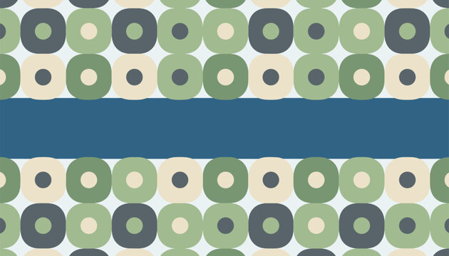 Retro geometric pattern with rows of rounded square icons and circles in shades of green, blue, and gray for a vintage aesthetic.