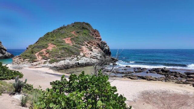 Rocky cove and sandy beach on the Venezuelan Caribbean coast