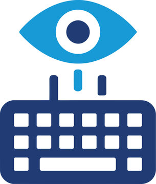 Eye tracking and computer keyboard solid glyph vector icon isolated on transparent background