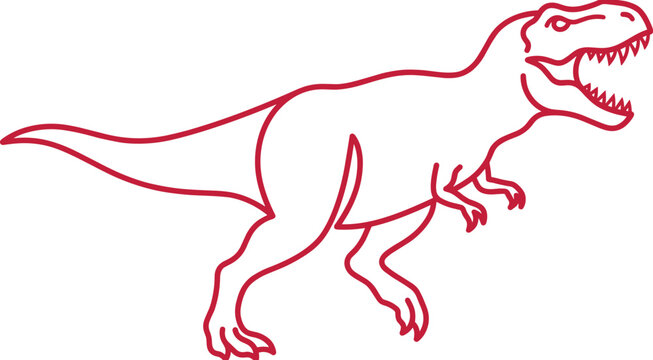 Red Outline Tyrannosaurus Rex Vector Illustration with Open Jaws and Sharp Teeth for Kids? Learning Materials