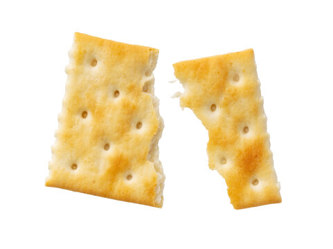 Broken saltine cracker in half isolated on transparent background, top view