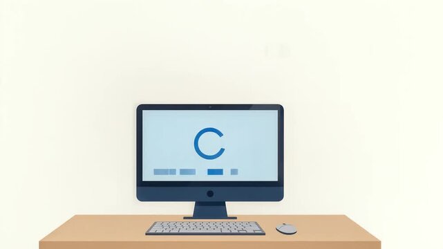Computer Desktop Showing Website Wireframe and Data Analytics Interface Animation