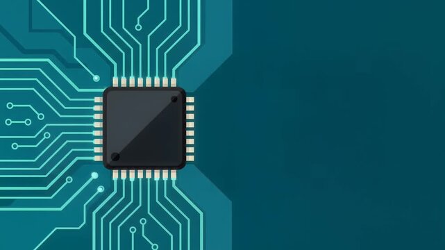Electronic Microchip With Glowing Circuit Board Lines Digital Data Transfer