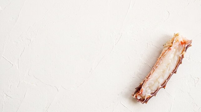 Raw king crab leg section on off-white plaster with copy space
