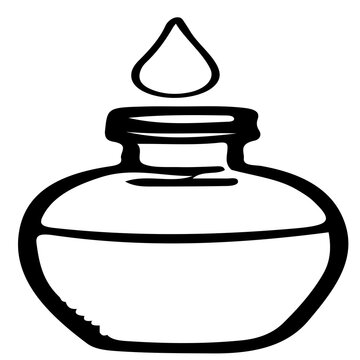 Black and White Illustration of Ink Bottle with Droplet on Top