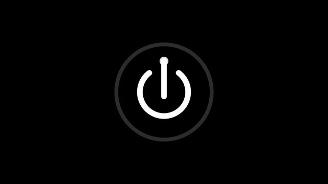 Glowing White Power Button Icon Animation Pulsing on Black Background for Modern Tech Startup Interface Concepts