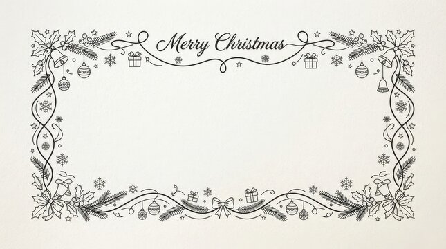 Decorative merry christmas rectangular frame with black and white holiday with central copy space