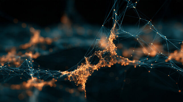 3D machine learning data analysis visualization, thousands of glowing nodes automatically organizing into interconnected clusters, transparent neural architecture, flowing information pathways,