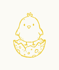 Cute hand drawn baby chick hatching from a spotted egg © rocky
