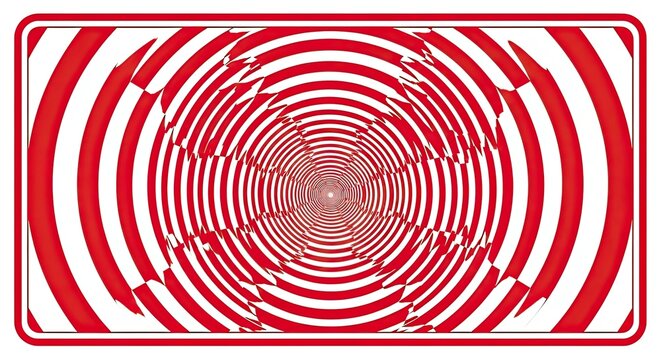 Abstract red and white circular tunnel pattern with a rectangle frame border