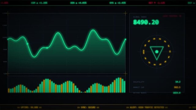 Futuristic Financial Stock Market HUD Interface with Live Data Analytics