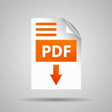 Orange pdf file icon with download arrow on white circular background