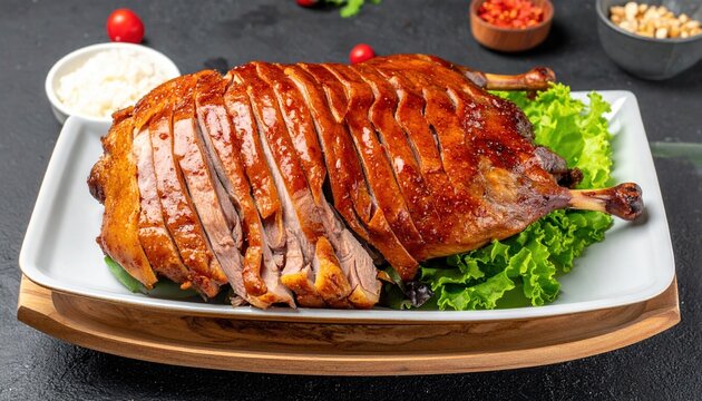 Asian roast duck showing tender layered meat