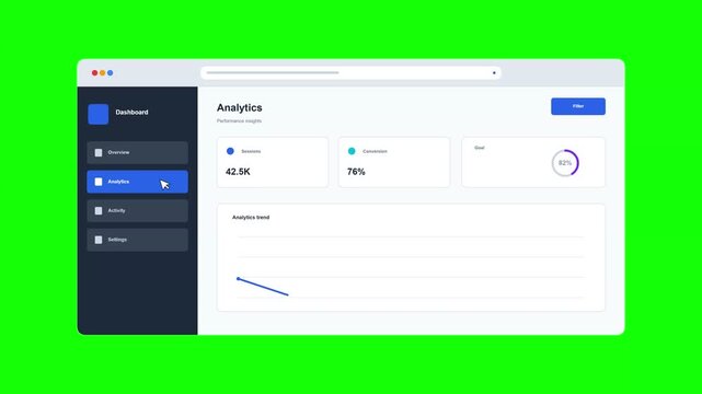 Web Analytics Dashboard UI Navigation with Dark Sidebar on Green Screen