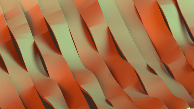 Abstract Wavy Orange Ribbons 3D Render