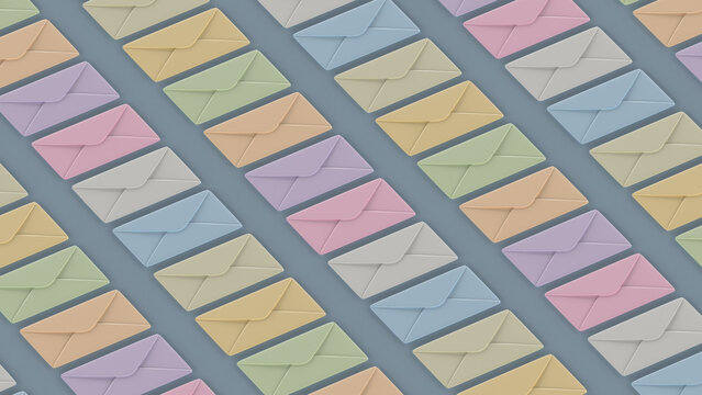 Colorful Email Envelopes Pattern 3D Render