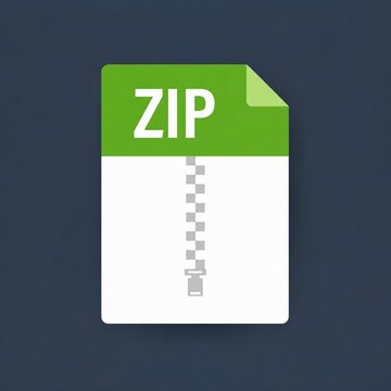 Simple green zip file folder icon with white zipper