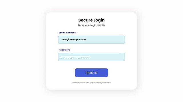 Secure account login interface animation showing successful login screen