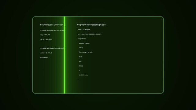 Ai object detection code animation featuring computer vision programming scripts