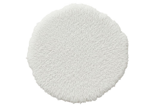 Round white fluffy textured bath mat or decorative soft rug top view isolated on transparent background