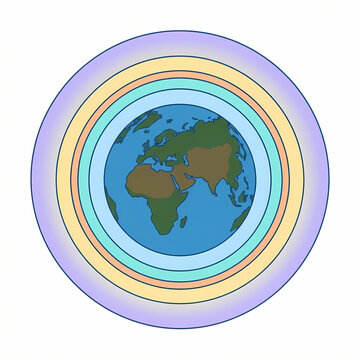 Illustration of the Earth surrounded by concentric atmospheric layers.