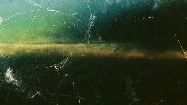 Abstract deep green textured background with fine cobwebs, scratches, and soft glowing light streak