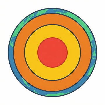 A cross section illustration showing the concentric layers of the Earth.
