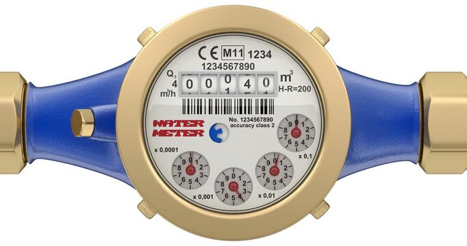 Top view of water meter isolated on white background - 3D animation
