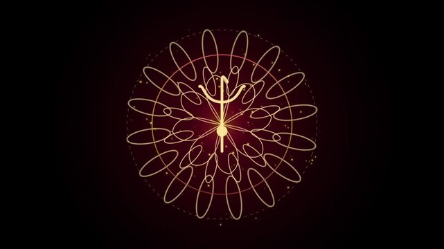 Abstract glowing red floral pattern with human silhouette in center during dark night