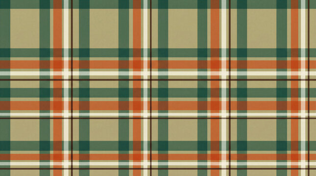 Madras Check Plaid Pattern in Spruce Green and Burnt Orange on Khaki for Coffee Gift Wrap