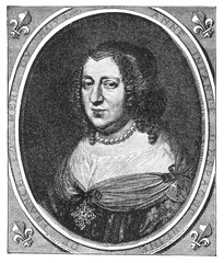 Anne of Austria, 1601–1666, Queen of France as wife of Louis XIII and regent for Louis XIV, old vintage illustration, 1894 © Timofeeff