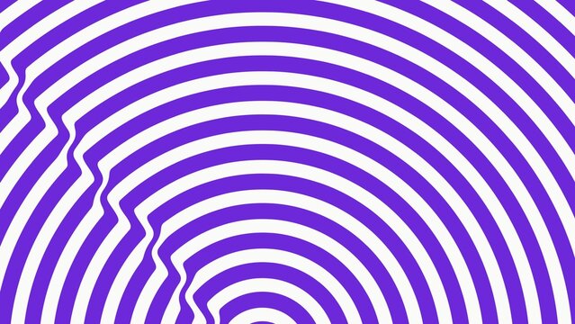 Abstract Optical Art Pattern with Purple and White Concentric Rings and Zigzag Glitch Line