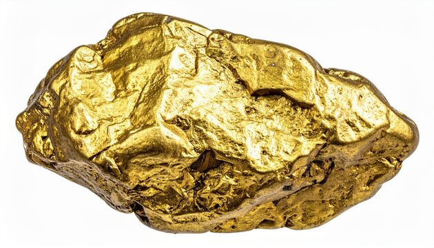 Single gold nugget with rough texture isolated on white