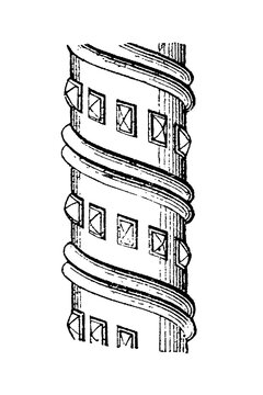 Cable molding, architectural column ornament resembling a twisted ship's rope spiraling around the shaft, old vintage illustration, 1897