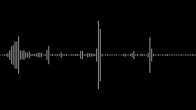 Sound wave audio spectrum black background, White and black audio visualization effect. White sound waves meter- Lines audio wave visualisation. Animated sound wave spectrum