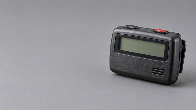 Black Vintage Pocket Pager on Gray Background