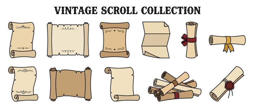 Vintage Scroll Collection Isolated on Transparent Background