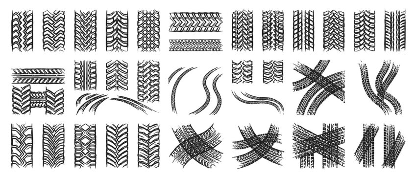 Collection of various tire tread patterns and tracks