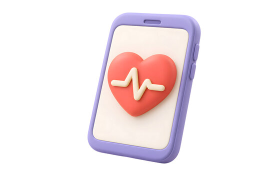 3D Clay Smartphone with Coral Heart and Pulse Line Icon