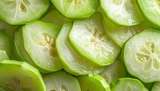 Fresh sliced chayote displaying natural texture