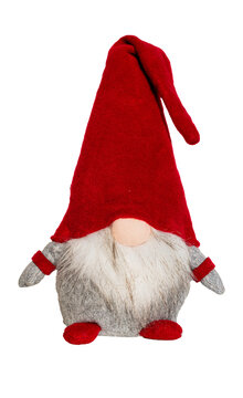 Red Christmas gnome plush ornament isolated on transparent background, PNG asset