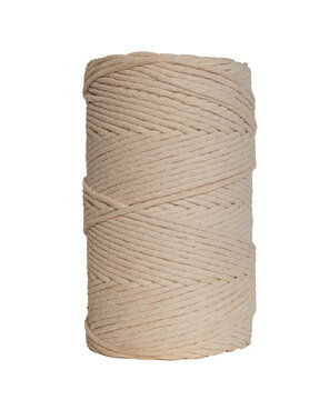 Spool of natural beige cotton macrame cord isolated on transparent background