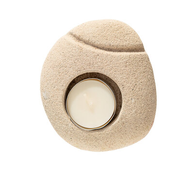 Stone tealight candle holder shaped like a tennis ball isolated on transparent background