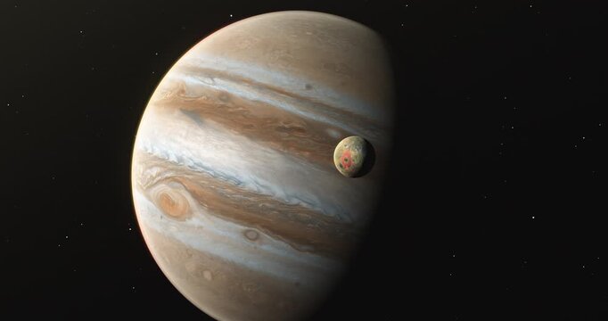 Jupiter Planet and Io Moon View from Outer Space