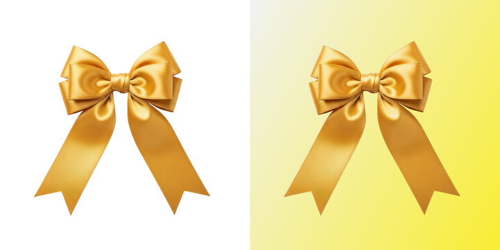Gold ribbon bow satin gift wrap decoration element design