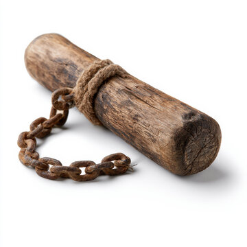 Old wooden threshing flail isolated on a clean , authentic rustic craftsmanship, balanced composition, studio lighting