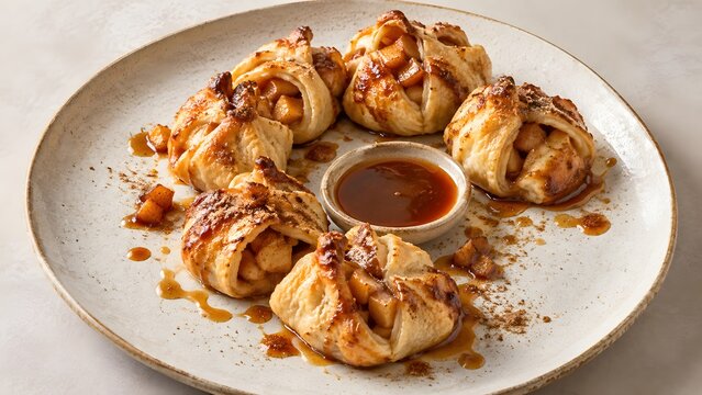 Mini Apple Dumplings Create an Organic Crescent Around a Pool of Cinnamon Caramel Sauce