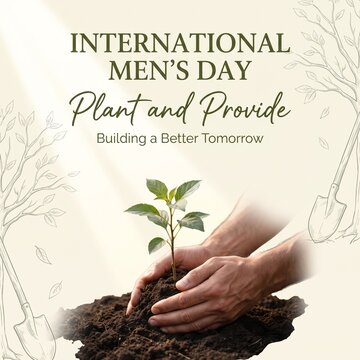 International mens day hands planting young tree sapling soil garden